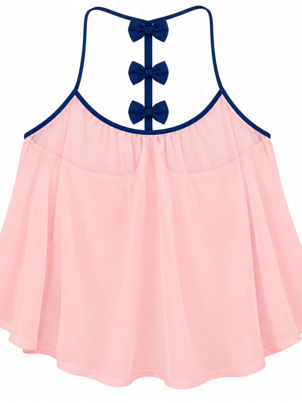 Light Pink Chiffon Tank Top with Navy Bow-Back Detail